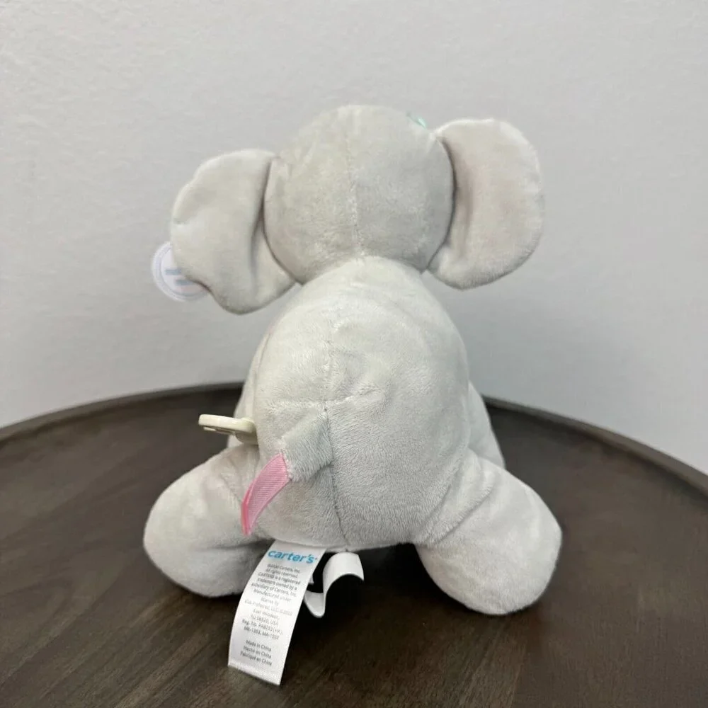 Carter's Child Of Mine Pink Gray Wind Up Musical Plush Elephant Animal Toy